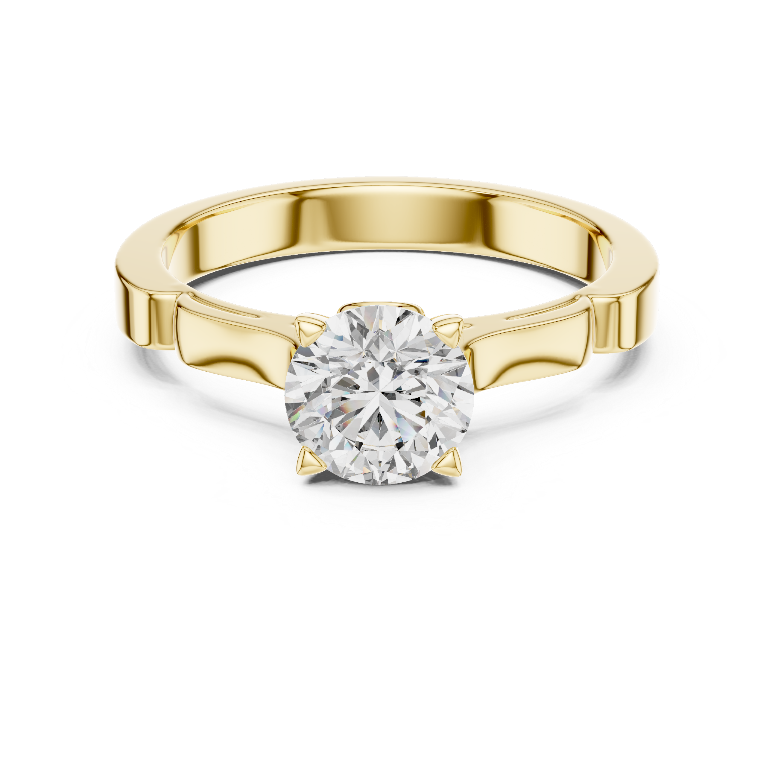 Gold ring with a diamond on a white background